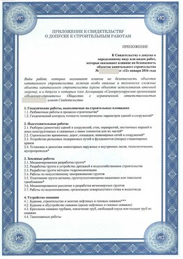 Приложение к свидетельству о допуске к строительным работам Зеленогорск СРО в строительстве